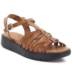 Skórzane sandały damskie na platformie brązowe El Pimpi 11982. Brązowe sandały damskie El Pimpi, bez wzorów, ze skóry, bez obcasa, na platformie. Za 379.99 zł.