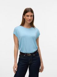 Vero Moda Koszulka w kolorze błękitnym rozmiar: L. Niebieskie bluzki damskie Vero Moda, l, bez wzorów, bez kołnierzyka, bez ramiączek. Za 57.20 zł.
