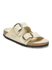 Birkenstock Skórzane klapki "Arizona" w kolorze kremowym rozmiar: 37. Brązowe klapki damskie Birkenstock, bez wzorów, bez obcasa. Za 572.37 zł.