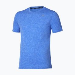 Koszulka do biegania męska Mizuno Impulse Core Tee. Niebieskie t-shirty sportowe męskie Mizuno, m, z materiału, bez ramiączek, do biegania. Za 139.99 zł.