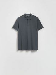 Koszulka polo slim - ciemnoszary. Szare koszulki polo męskie Reserved, l, bez wzorów, z bawełny, bez ramiączek. Za 129.99 zł.