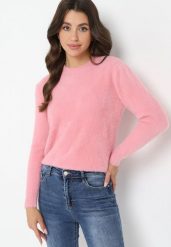 Różowy Puchaty Sweter Wełniany Helmintts. Czerwone swetry klasyczne damskie Born2be, m, z tkaniny, bez kołnierzyka. Za 64.99 zł.