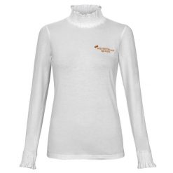 Koszulka konkursowa jeździecka damska Equestrian Queen Hazel z długim rękawem. Białe t-shirty damskie EQUESTRIAN QUEEN, xl, z aplikacjami, z bawełny, bez kołnierzyka. Za 172.99 zł.