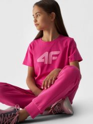4F T-shirt z nadrukiem dziewczęcy - różowy 158 (12-13 lat). Czerwone koszulki dziewczęce 4f, bez wzorów, z bawełny, bez ramiączek. W wyprzedaży za 29.99 zł.