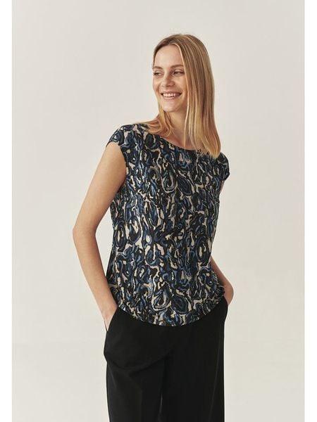 TATUUM Bluzka w kolorze granatowo-beżowym rozmiar: 36. Niebieskie bluzki damskie Tatuum, bez wzorów, z wiskozy, bez kołnierzyka, bez ramiączek. Za 87.81 zł.