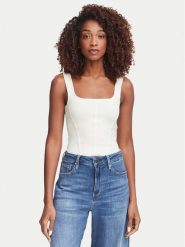 Guess Top W6YZ08 Z0979 Kremowy Slim Fit. Białe topy damskie Guess, xl, z aplikacjami, z syntetyku, bez kołnierzyka. Za 214.99 zł.