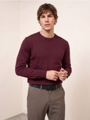 Bawełniany sweter basic - bordowy. Czerwone swetry męskie Sinsay, l, bez wzorów, z bawełny, bez kołnierzyka. Za 39.99 zł.