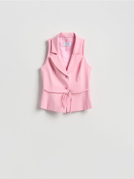 Kamizelka z wiązaniem w talii - różowy. Czerwone kamizelki damskie Reserved, l, z tkaniny. Za 139.99 zł.