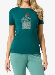 Koszulka z nadrukiem damska Super.natural Preikestolen Cliffs Tee. Zielone t-shirty damskie Super.natural, m, bez wzorów, z dzianiny, bez ramiączek. Za 247.49 zł.