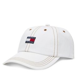 Czapka z daszkiem Tommy Jeans. Białe czapki z daszkiem damskie Tommy Jeans, bez wzorów, z jeansu. Za 99.99 zł.