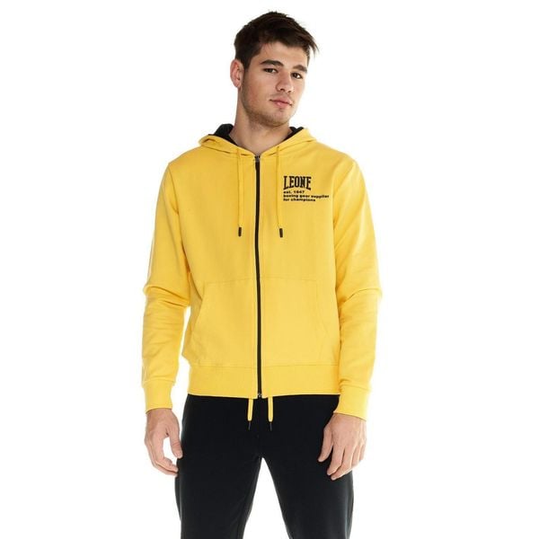 Bluza z kaptur na co dzień na siłownię. Żółte bluzy sportowe męskie LEONE 1947 APPAREL, bez wzorów, sportowe, bez kołnierzyka, bez ramiączek. Za 178.93 zł.