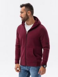 Bluza męska rozpinana hoodie z nadrukami - bordowa V5. Czerwone bluzy bez kaptura męskie Ombre Clothing, l, z bawełny. W wyprzedaży za 29.99 zł.