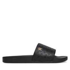 Klapki Tommy Hilfiger. Czarne klapki damskie Tommy Hilfiger, bez wzorów, bez obcasa. Za 179.99 zł.