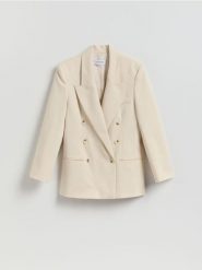 Dwurzędowa marynarka oversize - beżowy. Brązowe marynarki i żakiety damskie Reserved, l, bez wzorów, z tkaniny. Za 279.99 zł.