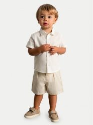Mayoral Komplet koszula i szorty materiałowe 1225 Beżowy Regular Fit. Brązowe koszule chłopięce Mayoral, bez wzorów, z bawełny, bez kołnierzyka, bez ramiączek. Za 169.99 zł.