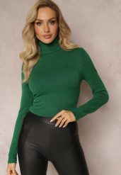 Ciemnozielony Golf Dzianinowy Apasge. Zielone golfy damskie Renee, l, bez wzorów, z dzianiny, bez ramiączek. Za 49.99 zł.