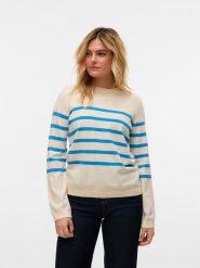 Vero Moda Sweter w kolorze kremowo-błękitnym rozmiar: L. Brązowe swetry klasyczne damskie Vero Moda, l, ze splotem, bez kołnierzyka. Za 39.21 zł.