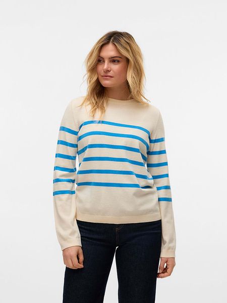 Vero Moda Sweter w kolorze kremowo-błękitnym rozmiar: L. Brązowe swetry klasyczne damskie Vero Moda, l, ze splotem, bez kołnierzyka. Za 39.21 zł.