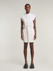 G-Star Sukienka w kolorze białym rozmiar: S. Białe sukienki damskie G-Star, na co dzień, s, bez wzorów, z tkaniny, retro, bez kołnierzyka, bez ramiączek, midi, proste. Za 310.35 zł.