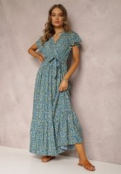 Niebieska Sukienka Hypsolis. Niebieskie sukienki damskie Renee, s, z aplikacjami, z materiału, bez kołnierzyka, bez ramiączek, maxi, kopertowe. W wyprzedaży za 59.49 zł.