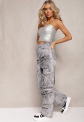 Szare Jeansy w Stylu Cargo z Naszytymi Kieszeniami Deriada. Szare jeansy damskie Renee. Za 89.99 zł.