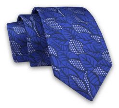 Granatowo-Niebieski Elegancki Męski Krawat -ALTIES- 7cm, Stylowy, Klasyczny, w Listki, Liście. Niebieskie krawaty i muchy męskie Alties, bez wzorów, z tkaniny, eleganckie. Za 49.00 zł.