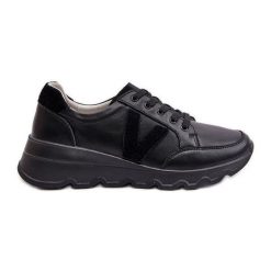 Skórzane Buty Sportowe Damskie Vinceza 7918 Czarne. Czarne buty sportowe na co dzień damskie bez wzorów, ze skóry. Za 238.14 zł.
