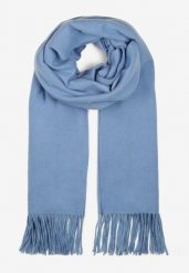 Niebieski Szalik z Tkaniny Wykończony Frędzlami Teofilla. Niebieskie szaliki i kominy damskie Born2be, bez wzorów, z tkaniny. Za 44.99 zł.