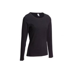 Koszulka Gym & Pilates 100 damska. Czarne bluzki sportowe damskie DOMYOS, xl, bez wzorów, z bawełny, bez kołnierzyka. Za 19.99 zł.
