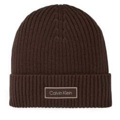 Czapka Calvin Klein. Brązowe czapki męskie CALVIN KLEIN, na zimę, bez wzorów. Za 169.99 zł.