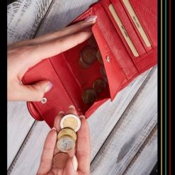 Portfel damski skórzany czerwony portmonetka Brødrene G-30MN/RED. Czerwone portfele damskie bez wzorów, ze skóry. Za 37.39 zł.