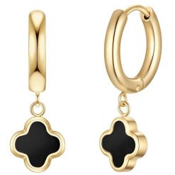 Glanzstücke München Kolczyki Creolen koniczyna ze stali nierdzewnej w zlocie z agatem 1 ct Damski. Czarne kolczyki damskie Glanzstücke München, z agatem, pozłacane. Za 199.99 zł.