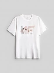 4F T-shirt regular z nadrukiem męski - biały XXL. Białe t-shirty męskie 4f, m, bez wzorów, z bawełny, bez kołnierzyka. Za 69.99 zł.