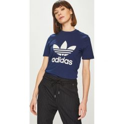 Adidas Originals - Top. Niebieskie topy damskie adidas Originals, bez wzorów, z bawełny, bez kołnierzyka. W wyprzedaży za 99.90 zł.