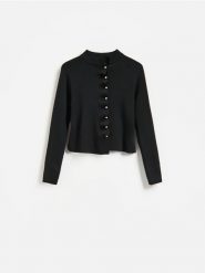 Sweter z ozdobnymi guzikami - czarny. Czarne swetry klasyczne damskie Reserved, l, z dzianiny, bez kołnierzyka. Za 129.99 zł.