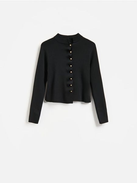 Sweter z ozdobnymi guzikami - czarny. Czarne swetry klasyczne damskie Reserved, l, z dzianiny, bez kołnierzyka. Za 129.99 zł.