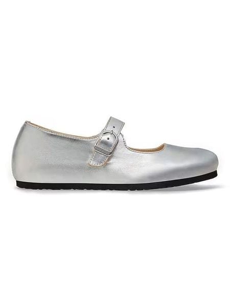 Birkenstock Skórzane baleriny "Santa Clarit" w kolorze srebrnym rozmiar: 36. Szare baleriny damskie Birkenstock, bez wzorów, bez obcasa. Za 474.95 zł.