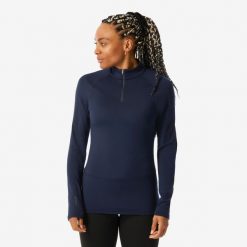 Koszulka termoaktywna narciarska damska Wedze 500 1/2 zip. Niebieskie bielizna termoaktywna damska WED'ZE, l, bez wzorów, z materiału. Za 49.99 zł.