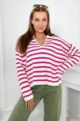 Sweter w paski fuksja. Czerwone swetry klasyczne damskie KESI, l, z wełny, bez kołnierzyka, plus size. Za 150.97 zł.