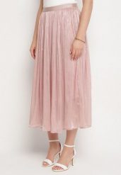 Różowa Rozkloszowana Spódnica z Gumką w Talii Zdobiona Cyrkoniami Folinetia. Czerwone spódniczki damskie Born2be, l, z aplikacjami, eleganckie, midi, proste. Za 74.99 zł.