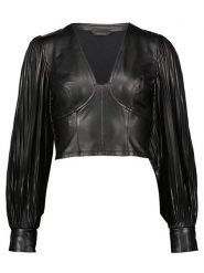 Guess Bluzka w kolorze czarnym rozmiar: L. Czarne bluzki damskie Guess, l, z aplikacjami, ze skóry, bez kołnierzyka, bez ramiączek. Za 144.92 zł.