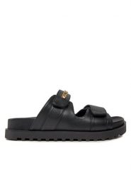 Guess Klapki Fabulon FLJFBU ELE19 Czarny. Czarne klapki damskie Guess, z aplikacjami, ze skóry, bez obcasa. Za 299.99 zł.