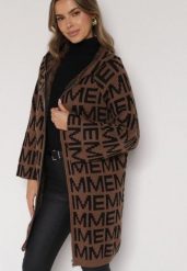 Brązowo-Czarny Rozpinany Kardigan z Kapturem z Motywem Liter Belletusa. Brązowe kardigany damskie Born2be, l, bez wzorów, z jeansu. Za 119.99 zł.