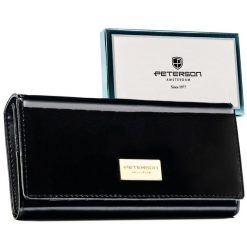 Duży, czarny portfel damski ze skóry naturalnej i ekologicznej wyposażony w system RFID - Peterson. Czarne portfele damskie Peterson, bez wzorów, ze skóry. Za 70.00 zł.