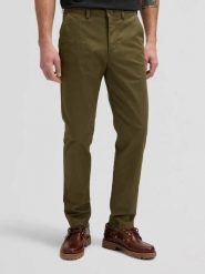 MESKIE SPODNIE LEE SLIM CHINO OLIVE MOSS 112378508. Zielone spodnie materiałowe męskie Lee, bez wzorów, z jeansu. Za 179.99 zł.