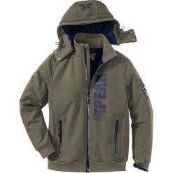 Kurtka softshell Regular Fit bonprix ciemnooliwkowy. Zielone kurtki męskie bonprix, m, bez wzorów, z materiału. Za 80.99 zł.