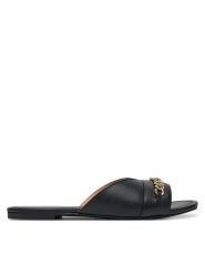 LOVE MOSCHINO Klapki JA28151G0MIE0000 Czarny. Czarne klapki damskie Love Moschino, bez wzorów, ze skóry, bez obcasa. Za 549.99 zł.