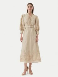 Luisa Spagnoli Sukienka koktajlowa Provina 542925 Beżowy Regular Fit. Brązowe sukienki damskie Luisa Spagnoli, bez wzorów, ze lnu, wizytowe, bez kołnierzyka, bez ramiączek. Za 2,639.00 zł.