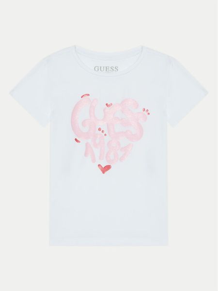 Guess T-Shirt K5RI02 K6YW4 Biały Regular Fit. Białe koszulki dziewczęce Guess, z aplikacjami, z bawełny, bez ramiączek. Za 49.99 zł.