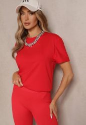 Czerwona Klasyczna Gładka Koszulka z Bawełny Detima. Czerwone bluzki damskie Renee, l, bez wzorów, z bawełny, bez kołnierzyka. Za 34.99 zł.